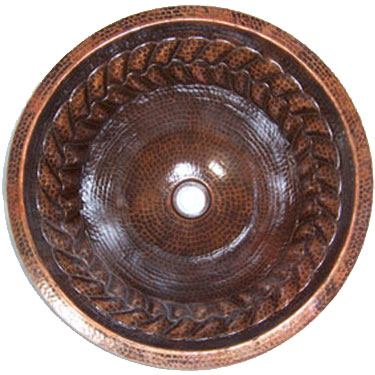 Mexican Copper Hammered Patina Sink -- s6026 Round Braid